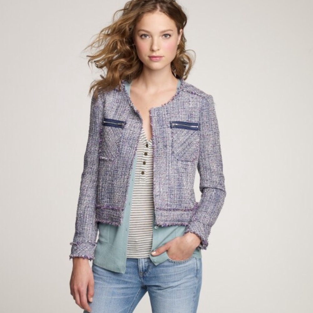 J Crew Purple Tweed Cropped Jacket